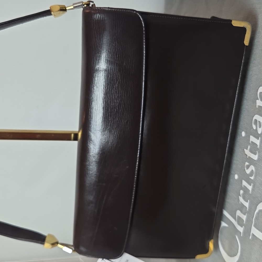DIOR Rare 1970s Collectable Brown leather 2-way shoulder/clutch bag excellent - Picture 11 of 17